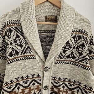 Vintage Tundra Wool Cardigan Sweater Large Fair Isle